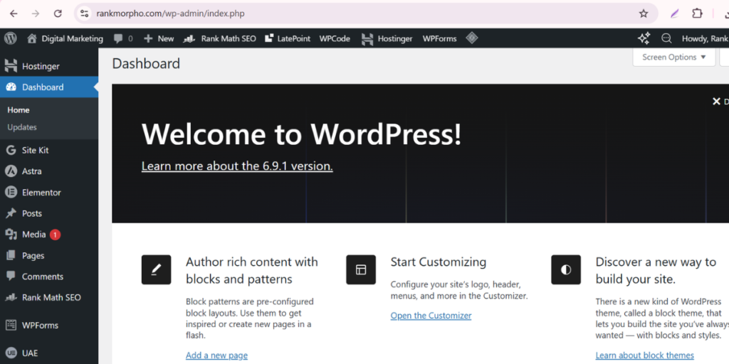 WordPress dashboard interface for creating and managing blog posts