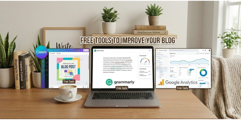 Free blogging tools like Canva Grammarly and Google Analytics