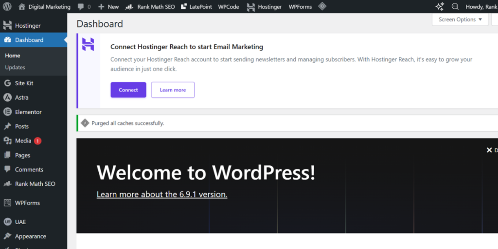 WordPress.com dashboard interface for beginner bloggers